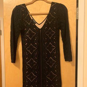 Bebe Lace Crochet Overlay Black Nude Lining